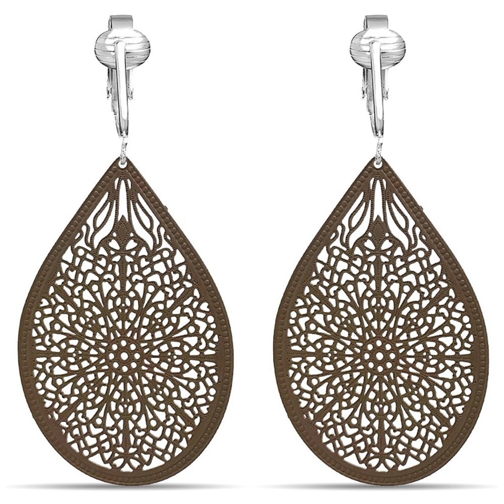 Bohemian or Victorian Filigree Clip On Earrings